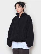 fur ribbed zip-up jacket