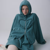 FRILL HEART HOODIE, BLUE