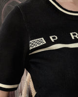 PRIVÉ BAR LOGO KNITTED CROPPED T-SHIRT - BLACK