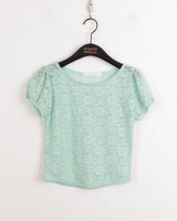 レイヤードシースルーレースパフ半袖Tシャツ/Poel layered see-through lace puff short sleeve T-shirt