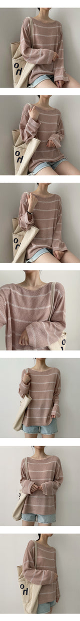 リンプルストライプブックルサマーロングスリーブニットウェア / Linple Stripe Bookle Summer Long-Sleeved Knitwear