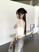 ティルダスカーフシースルー斜めクロップ半袖Tシャツセット / 【SET】Tilda Scarf See-Through Diagonal Crop Short Sleeve T-Shirt Set