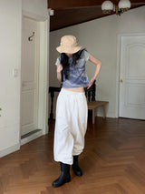 ビローブループリントクロップショートスリーブTシャツ