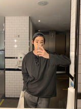 レイトンピグメントオーバーサイズフィットウォッシングスリット長袖Tシャツ / Layton Pigment Oversized Fit Washing Slit Long Sleeve Tee (5 colors)