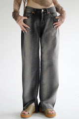 ラインフェイデッドデニムパンツ / black blue line faded denim