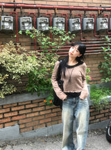 ビンテージツインキャットウォッシングデニムワイドパンツ