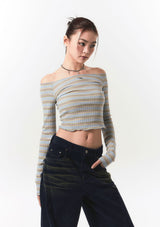 smooth off shoulder top - blue stripe