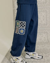 GRANNY SQUARE SWEATPANTS NAVY (6691425812598)