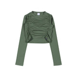 シャーリングクロップトップ / SHIRRING CROP TOP [Black, Beige, Khaki]