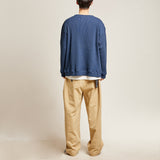 ラウンドネックワッフルカーディガン/DAMP ROUND-NECK WAFFLE CARDIGAN_NAVY