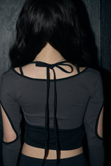 string circle crop top - charcoal