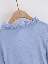 Frill shirring strap blouse