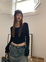 Must-have shirring long-sleeved T-shirt
