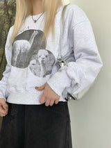 ネアポリスアルパカライブアクションプリントクロップスウェット/[MADE] Neapoli Alpaca Live-action Printing Crop Sweatshirt