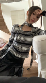 scarf striped knit top