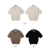 Basic Crop Collar Short Sleeve Knit (3color)