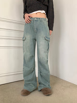 Halo pintuck shirring pocket cargo denim pants