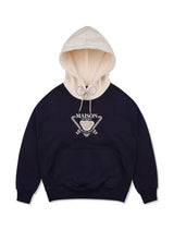 Women's Crop Bear Friends Signature Emblem Two-Tone HeavyTerry Hoodie NavyCream (FCD3TS717W)
