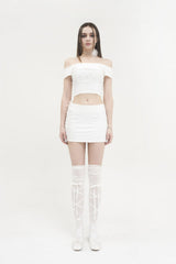 フラップメッシュリボントップ / [Seow] Flap mesh ribbon top, white