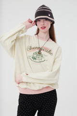 チェリーケーキグラフィックポイントスウェットシャツ／CHERRY CAKE GRAPHIC RIB POINT SWEATSHIRT [IVORY]