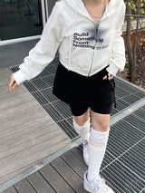 クロップドットフードジップアップ / Crop dot hood zip-up