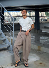 One-Tuck Span Waistband Thong Slacks 3COLOR