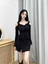 キラホルターオフスリットミニワンピース/793. Kira halter off slit mini ops (2color)