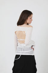 シースルーバックスリットロングスリーブニット / See-Throught Back Slit Long Sleeve Knit White
