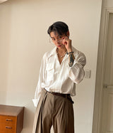 Extended Sleeve Flap Pocket Shirt(3 color) (6595314188406)