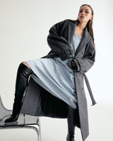 UNISEX BELTED WOOL DOUBLE COAT W - SHARKSKIN DARK GRAY (6636059689078)