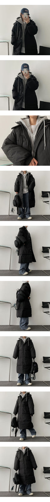 Lit hooded long padded coat