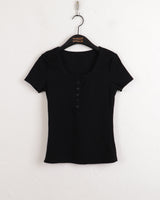 Thorton Half Button Basic Ribbed Short Sleeve T-shirt