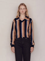 Open Collar Stripe Knit (Orange)