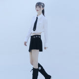 ネクタイチェーンクロップシャツ/0 1 necktie chain crop shirt - WHITE