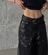 coated leather wide pants