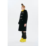 UNI MONO CHERRY HOODIE LONG DUFFLE COAT [BLACK]