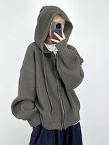 ウォームフーデッドニットジップアップ/Warm hooded knit zip-up