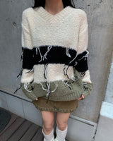 Tassel coloring stripe knit