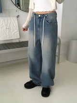 Techi string washed wide denim pants