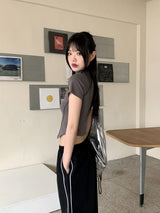 Raping Sporty cut half zip up short sleeve T-shirt