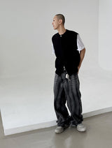 No.0089 rain washing wide black denim PT