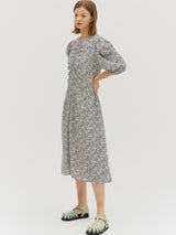 Printed shirring dress - Black flower (6682486112374)