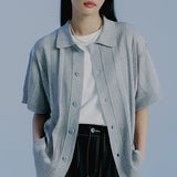パンチングニットカラーカーディガン/PUNCHING KNIT COLLAR CARDIGAN_LIGHT GREY