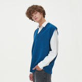 LAMBSWOOL V NECK KNIT VEST_BLUE (6612813054070)