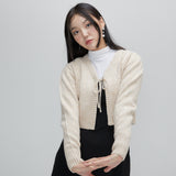heart crochet knit cardigan beige