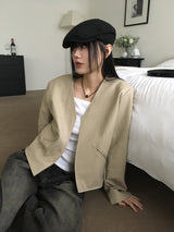 TF ノーカラーVショートレザージャケット