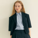 クロップアンバルハーフスリーブジャケット / Crop Unbal Half Sleeve Jacket (Black)