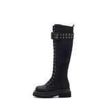 Buckle Lace-Up Walker Boots(Black)