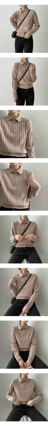 マイルズツイストブレッドボタンカラーニット / Miles Twisted Bread Button Collar Knit