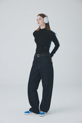 カラーラインハーフネックTシャツ / Color Line Half Neck T-Shirt [Black]